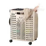 1 Pack, Two Colors, Household Bathroom Laundry Basket, Foldable Laundry Hamper, Bathroom Toilet Large Capacity with Wheels, Simple Dirty Clothes Storage Basket - Image 3