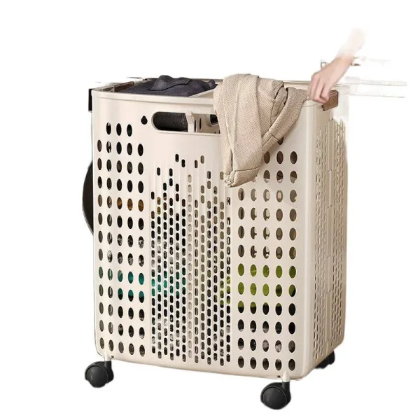 1 Pack, Two Colors, Household Bathroom Laundry Basket, Foldable Laundry Hamper, Bathroom Toilet Large Capacity with Wheels, Simple Dirty Clothes Storage Basket - Image 3