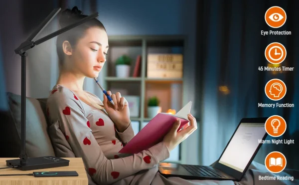 Double Head LED Desk Lamp,Dual Swing-arm Table Lamp for Home Office,5 Color Modes and 5 Dimmable,Modern Eye-Caring Piano Lamp - Image 5