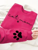 Cat Mom Print Pullover Sweatshirt Casual Long Sleeve Crew Neck Sweatshirts Women's Clothing Cat Owner Fashion Casual Sweater - Image 3