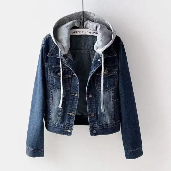 Autumn Winter Denim Jacket Women 2025 Single Breasted Patchwork Hooded Crop Coats Korean Fashion Casual Streeetwear Outerwear - Image 3