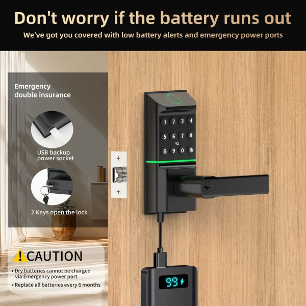 Viladepot Smart Lock Fingerprint Door Lock TYPE-C Interface App Control Passcode Unlock Electronic Touchscreen Keypad Handle - Image 2