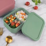 New three partition silicone Lunch Box portable microwave-heatable food box with sealing fresh-keeping box