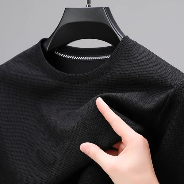 2024 Men's New Waffle Round Neck Short Sleeved T-shirt Summer Comfortable Top - Image 4