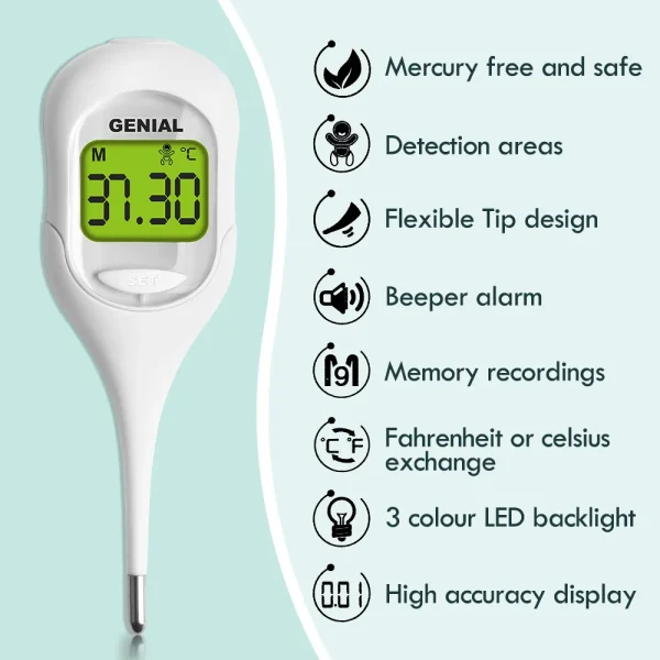 8 Sec Fast Reading Digital Oral Thermometer for Adult, Kid and Baby, Oral,Underarm Temperature Measurement for Fever - Image 3