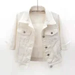 Women Spring Autumn Denim Jacket Tops Pink Color Solid Short Multicolor Feminino Three Quarter Sleeve Jean Jacket Size DURIKIES