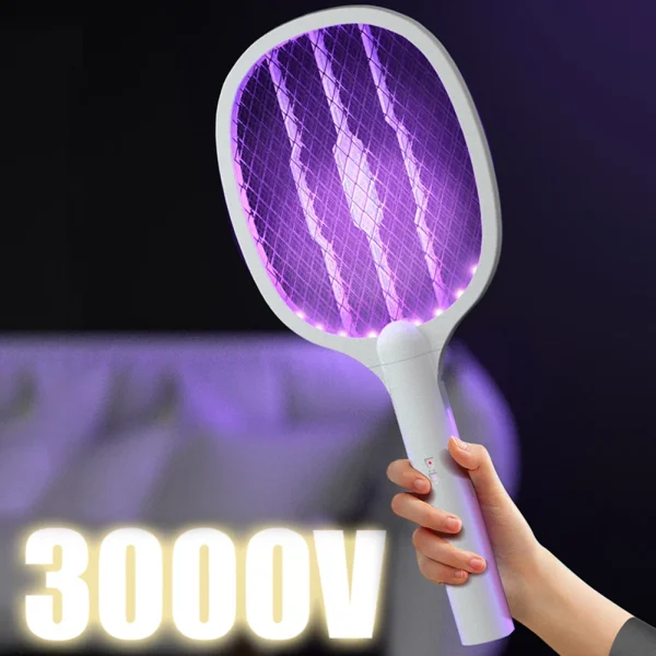 Handheld Electric Fly Swatter 3000V Bug Zapper Racket 2 in 1 Fly Swatter USB Rechargeable Mosquito Racket Insect Killer for Home - Image 2
