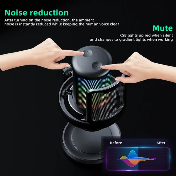 USB Microphone with RGB Control/Headphone jack/Mute,MIC for PC Gaming Recording Streaming - Image 3