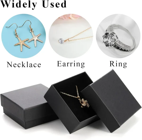32Pcs-7x7x2.5cm Black Kraft Jewelry Gift Box Cardboard Ring Necklace Earring Packaging Organizer Boxes Case With Sponge Inside - Image 3