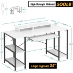 Modern Computer Desk, White Desk with Keyboard Tray and Storage Shelf, Study Table with Monitor Stand, 55" - Image 2