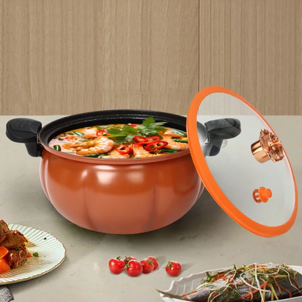 8L Micro Pressure Cooker,Pumpkin-Shaped Non-Stick Pressure Pot with Transparent Lid, Small Gas Pressure Cooker for Home Kitchens - Image 3