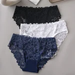 3PCS/Set Luxury Floral Embroidery Lace Panty for Women Briefs Sexy Hollow Lingerie Female Underwear Ladies Breathable Underpants - Image 4