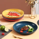 1/4/6PCS Round Salad Dessert Dinner Plate Stackable Unbreakable Reusable Wheat Straw Dish Microwave Safe Fruit Plate for Dining - Image 2