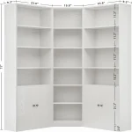 IRONCK Corner Bookshelf and Bookcase with 2 Storage Cabinets and 7 Tier Shelves, 71" Height Storage Shelves Corner Combination - Image 2