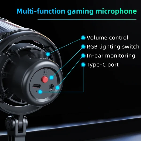 USB Microphone with RGB Control/Headphone jack/Mute,MIC for PC Gaming Recording Streaming - Image 2