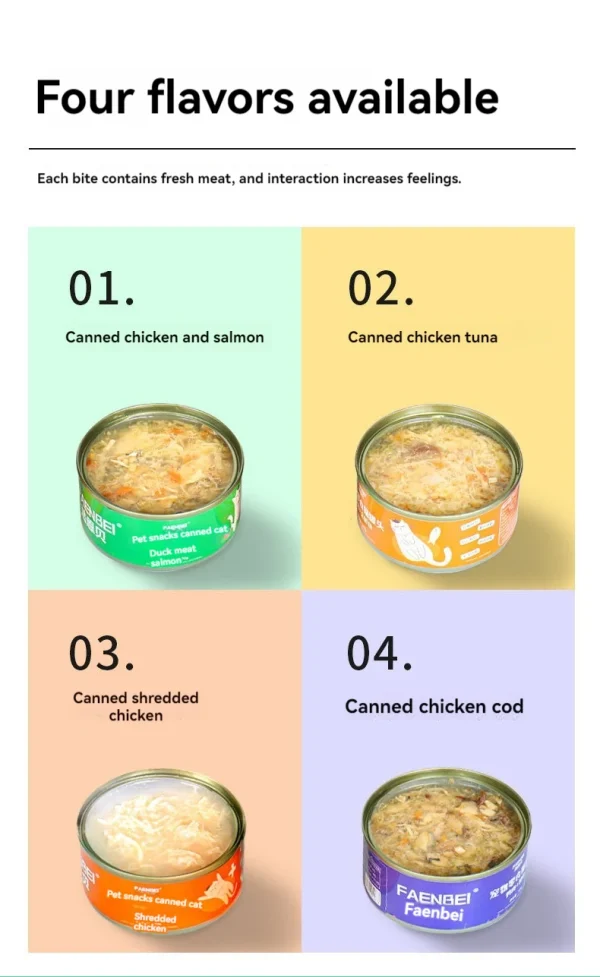 200g Canned cat white meat snack can cat snacks cat staple food young cat fat tuna cod salmon chicken cat food pet supplies - Image 3