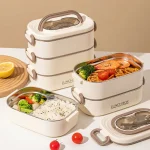 3-tier Stackable Tiffin Box, 304 Stainless Steel Inner Liner, Leak-Proof Sealed Bento Box, with Handle, Portable Food Container