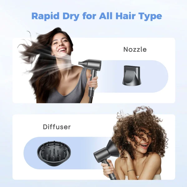 Hair Dryer, Negative Ionic Blow Dryer 120000 RPM Brushless Motor 40M/S Fast Drying High-Speed Low Noise Thermo-Control Hairdryer - Image 3