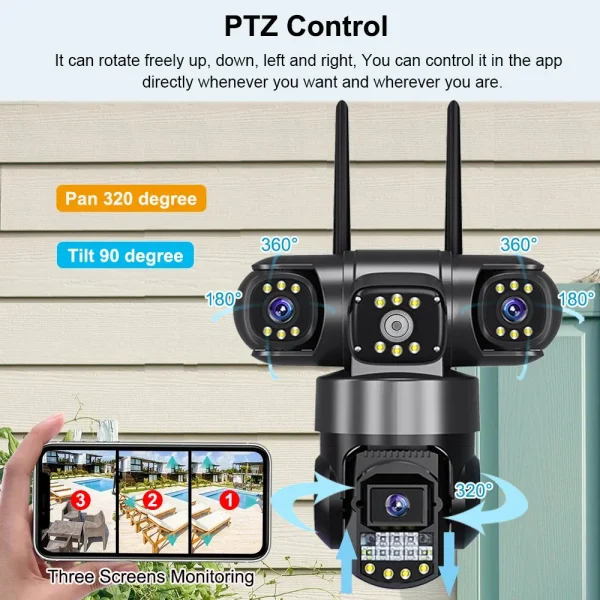 V380 Pro WiFi IP Camera Outdoor 12MP 6K Triple Lenses Triple Screens Security Video Monitor Night Vision Waterproof CCTV Cameras - Image 3