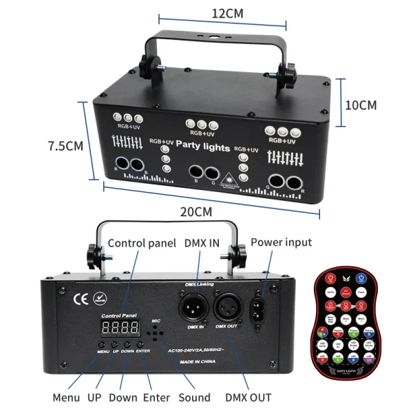 HCWE 21 LENS DJ Disco Beam Patterns Stage Laser Light Projector Party Lights UV LED Strobe Sound Party Holiday Wedding Articles - Image 2