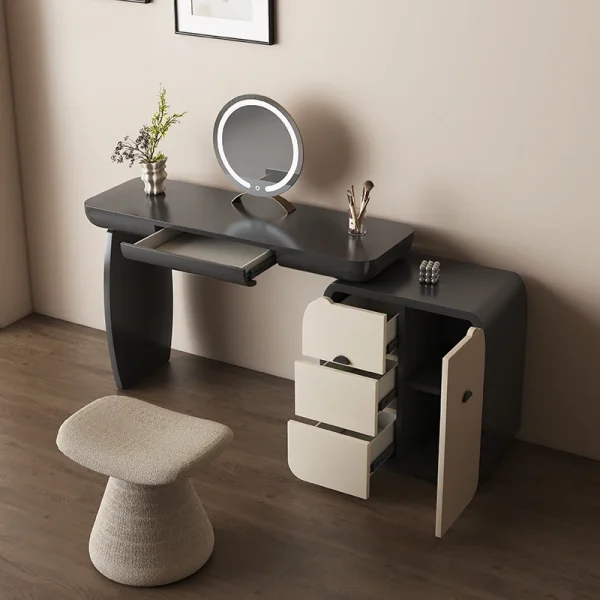 Nordic Women Storage De Black Dressing Table for Bedroom Drawer with Mirror Furniture with Lights Luxury Wood Girls Makeup Table Sets - Image 3