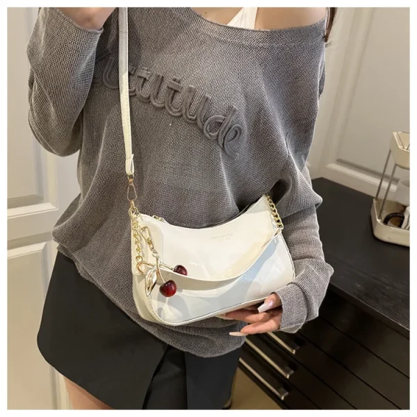Fashion Retro PU Black Shoulder Crossbody Bag Crescent Bag Classic Cherry Pendant Design Women Armpit Bag Girls Festival Gifts - Image 4