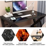 Study Table, 55.1 inch modern minimalist black glass desk, study room