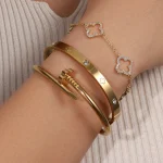 RAKOL 3PCS 316L Stainless Steel Four-leaf Flower Lucky Clover Bracelets For Women High Quality 18K Gold-plated Nail Bracelet NEW - Image 2
