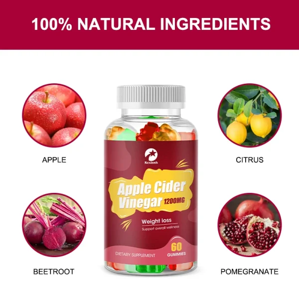 Kexinsh 60 Count Apple Cider Vinegar Gummy Weight Loss Slimming Gummies Detox Sober Up Fat Burner - Image 2