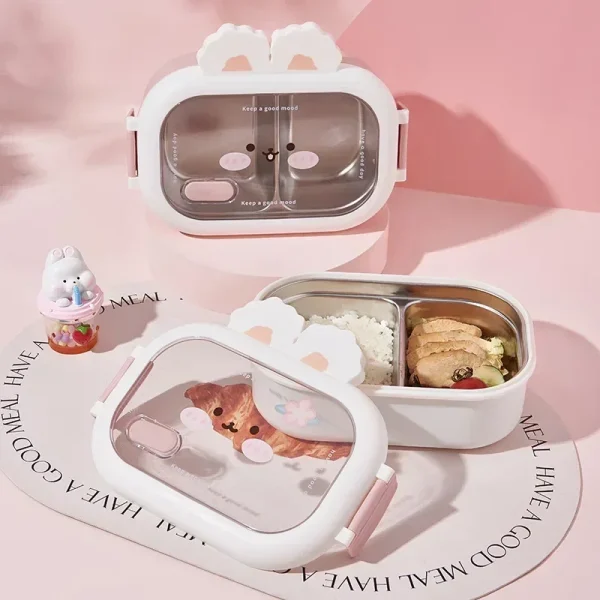 Stainless Steel Tiffin Box Rabbit Design Divides Large Capacity Portable Sealed Bento Box Children Student Cute Birthday Gifts - Image 3