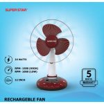 Super Star Rechargeable Table Fan Red- 12 inch - Image 2
