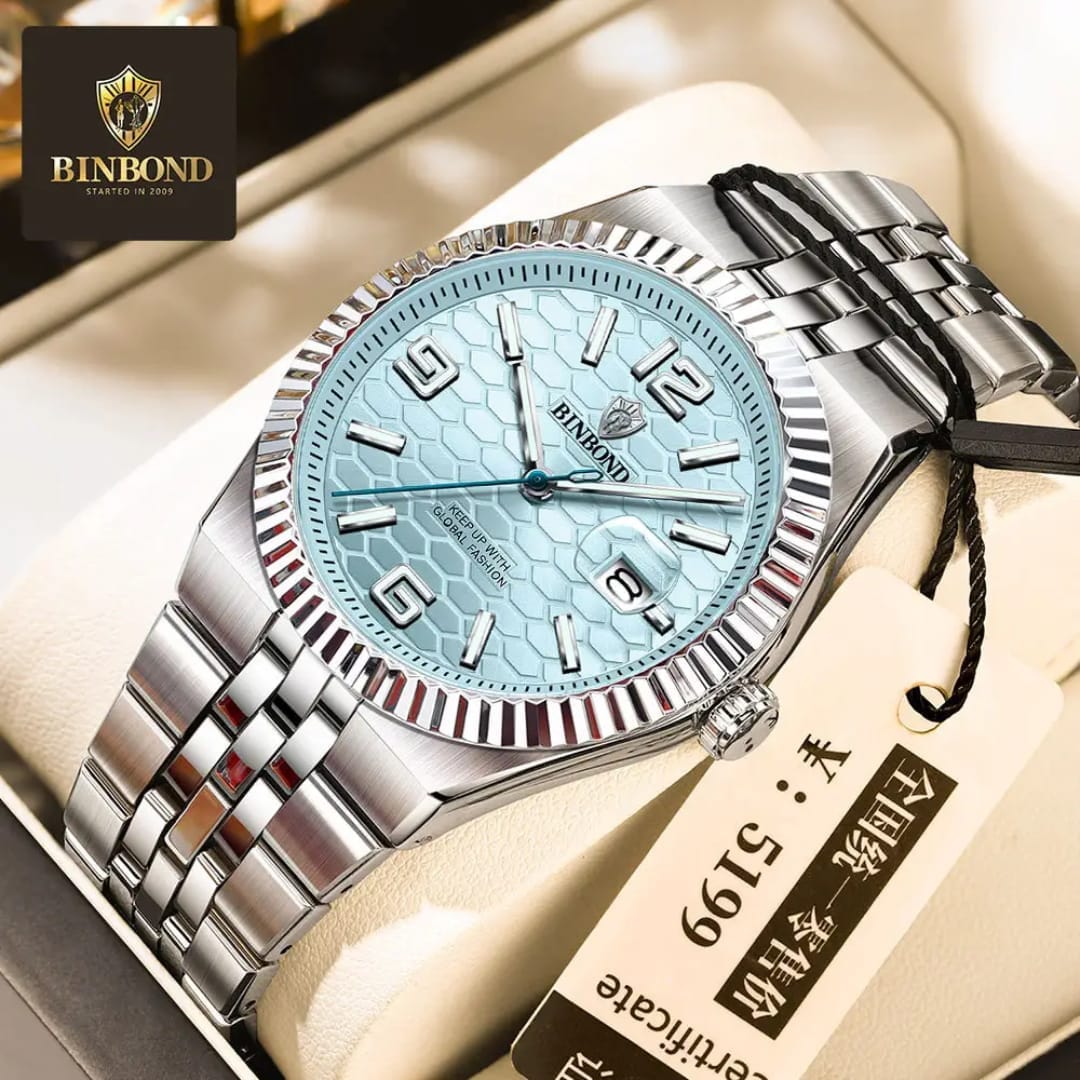 0b341b25efe425290697f53ca2a8db6c BINBOND Men's Watches B8181 Fashion Original Quartz Watch for Man Textured Dial Threaded Bezel Waterproof Luminous Date - Image 1