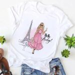 Pink &White Fashionable Tops Ladies Short Sleeve Casual Girls Print New T-Shirt For Women - T Shirt For Women - Image 2