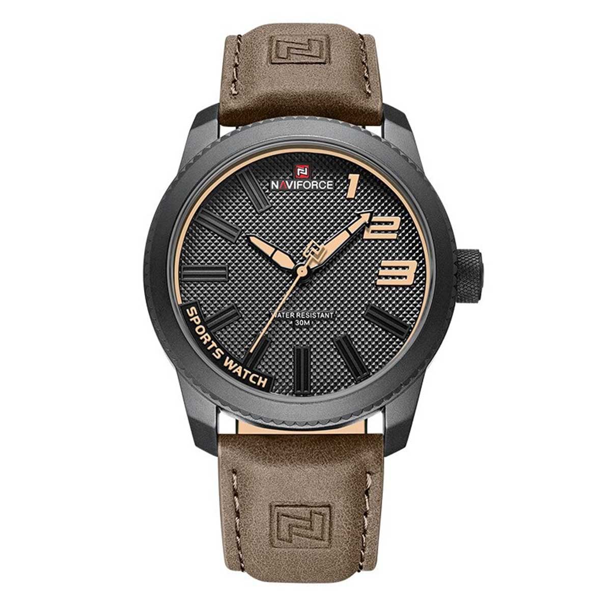 2585217ddf2ac17836a7541c7dc90385 NAVIFORCE 9202 Casual Leather Watch Style Fashion Wristwatch For Men - Black & Chocolate - Image 1