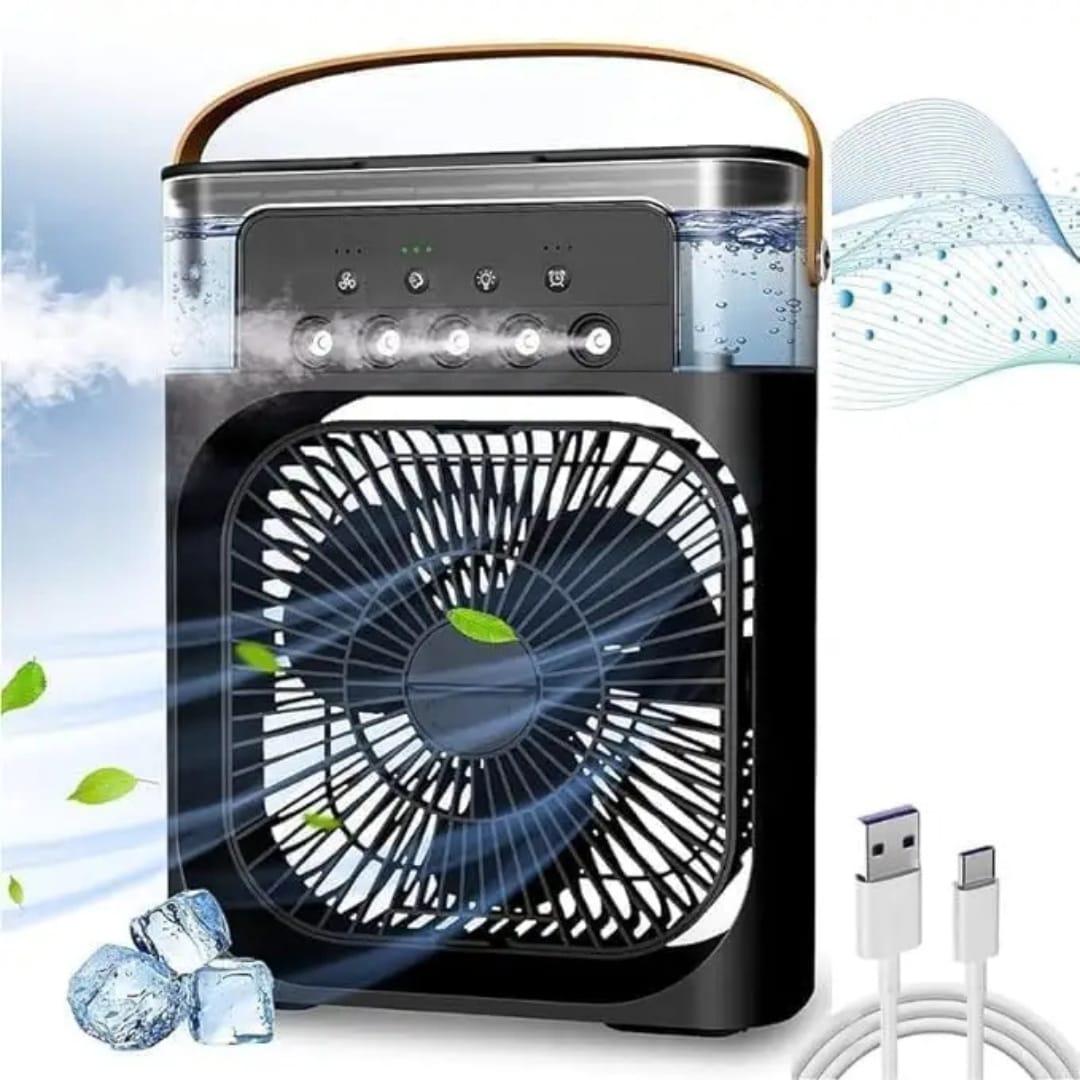 25ac5276ab58fe38febe23be7b11ad66 3-in-1 Portable USB Air Cooler Fan with Water Tank, Humidifier & Mist Spray – Type-C Powered - Image 1
