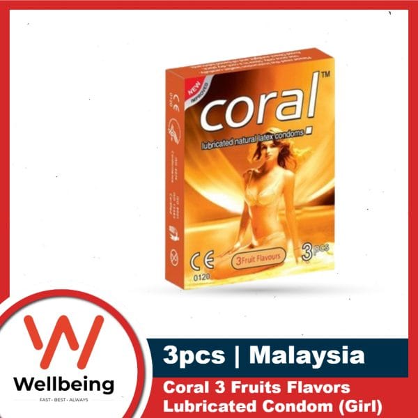 Coral - 3 Fruits Flavors Lubricated Natural Latex Condom - Single Pack - 3pcs - Image 2