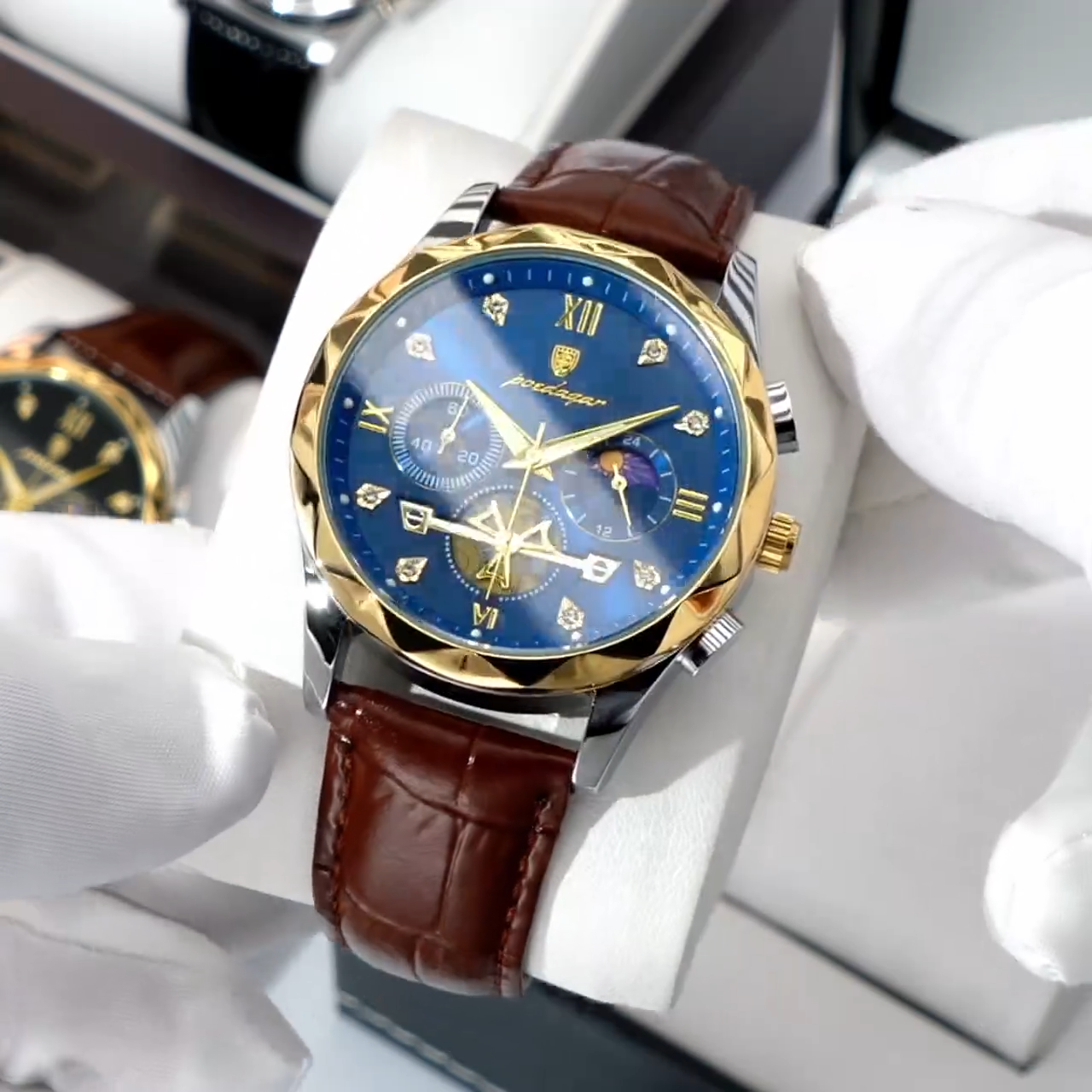 4358524 Poedagar 996L Luxury Watch for Men Sports Leather Men's Watches Waterproof Luminous Chronograph Men Quartz Watches - Watch For Men - Watch - Men Watch - Image 1