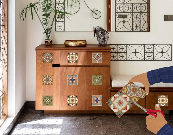Spanish Terracota Mosaic Tile Sticker - 30 Self-Adhesive Stickers for Cupboard, Panel, Cabinet, Furniture, Table, Glass, Wall - 3 in X 12 Ft Border Quality2 - Image 3