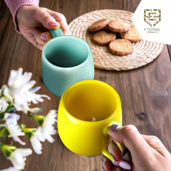 Ceramic Coffee Mug 200 ML - Everyday Tea Mug - Stylish 5 Color Variations (Yellow, Blue, Black, Coffee, Tiffany) - Durable Ceramic Mug for Tea, Coffee, and Hot Drinks - Premium Quality Lightweight Cup - Image 2