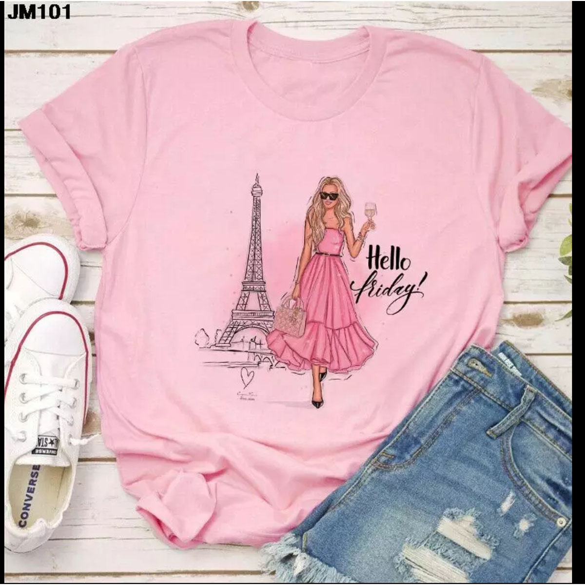 4fedb94f8651a3f3ab4245d82f1023ba Pink &White Fashionable Tops Ladies Short Sleeve Casual Girls Print New T-Shirt For Women - T Shirt For Women - Image 1