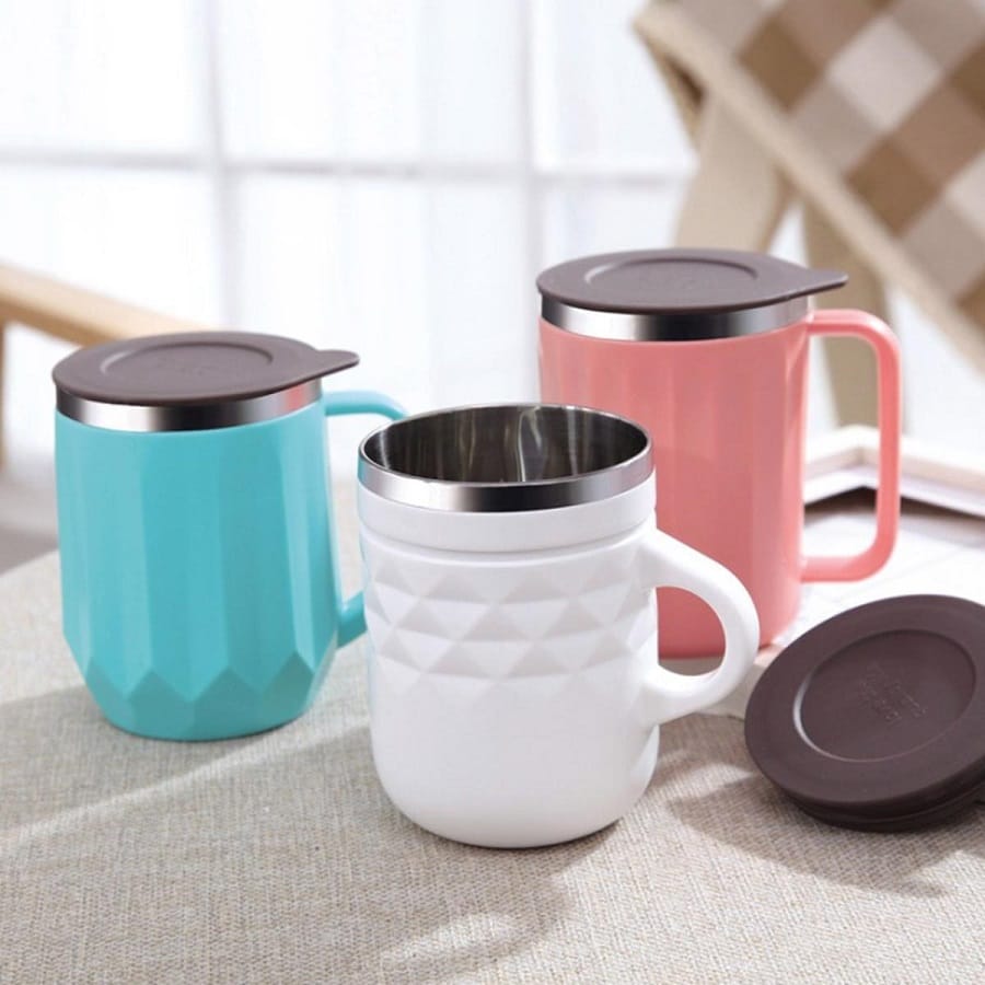 91983e4a7c819cd01bfdf11774686721 400Ml Coffee Mugs Thermos Insulated Stainless Steel Water Bottle Cups With Handle Lid - Image 1