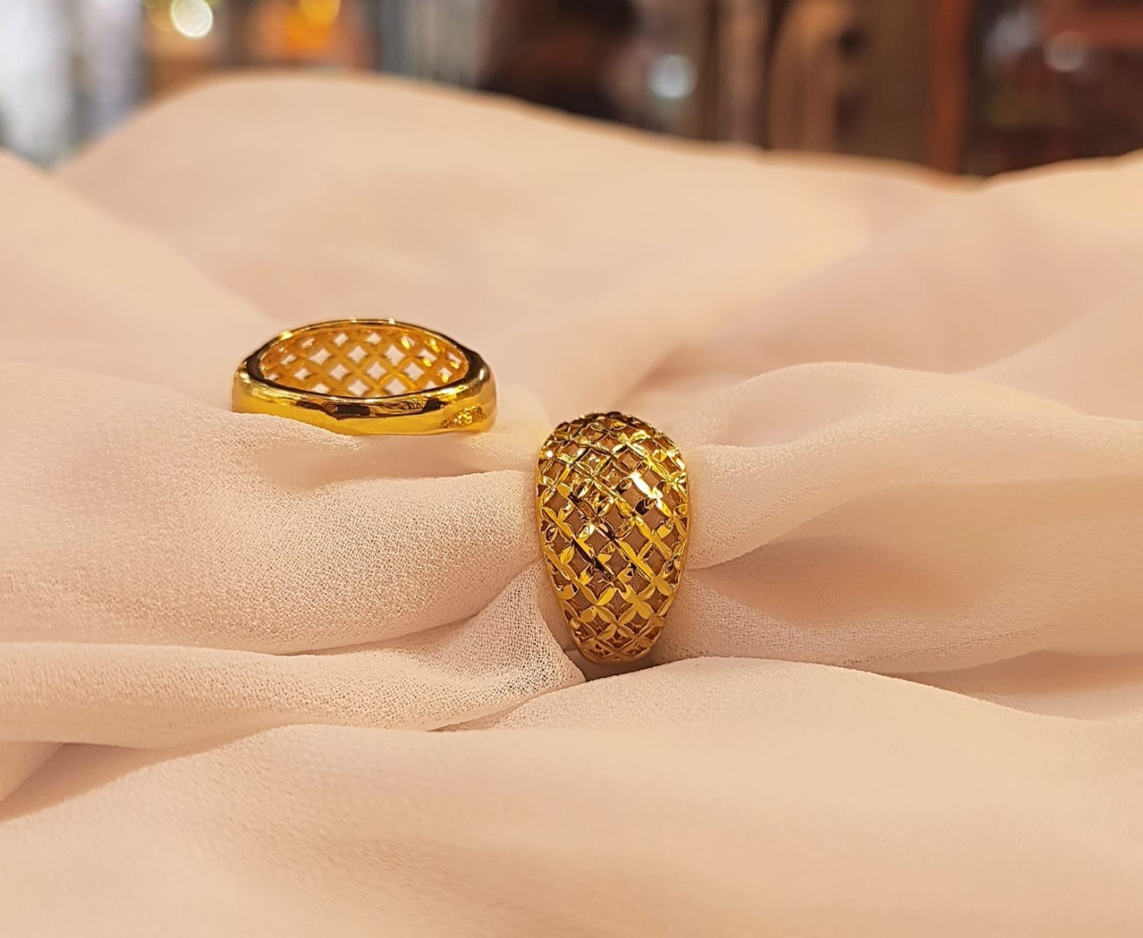98c08c4f9d046a1fa19956a34cb2bcf4 Modern Golden Lattice Dome Ring - Image 1