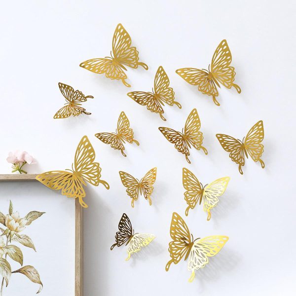 12 PCS Gold 3D Butterfly Wall Stickers &ndash; Elegant Art Decal for Room, Wedding, Party & Home Decoration - Image 2