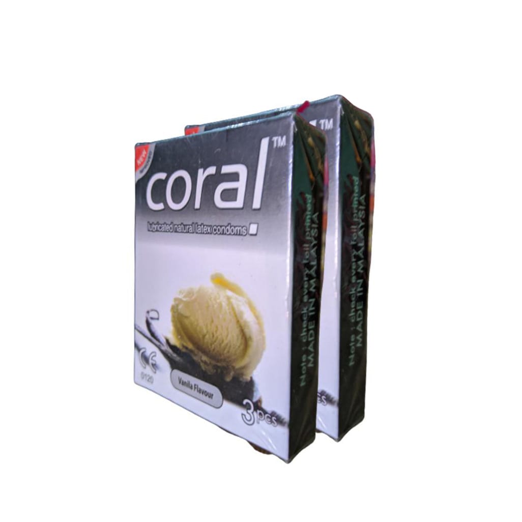 S63fd5698c58345ad8675f0828e5a9a01a Coral - Vanilla Flavors Lubricated Natural Latex Condom - Combo Pack - 2 Packs - 6pcs - Image 1