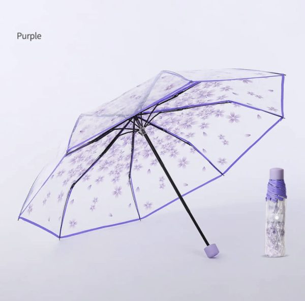 Cherry Blossom Transparent Folding Umbrella - Image 3