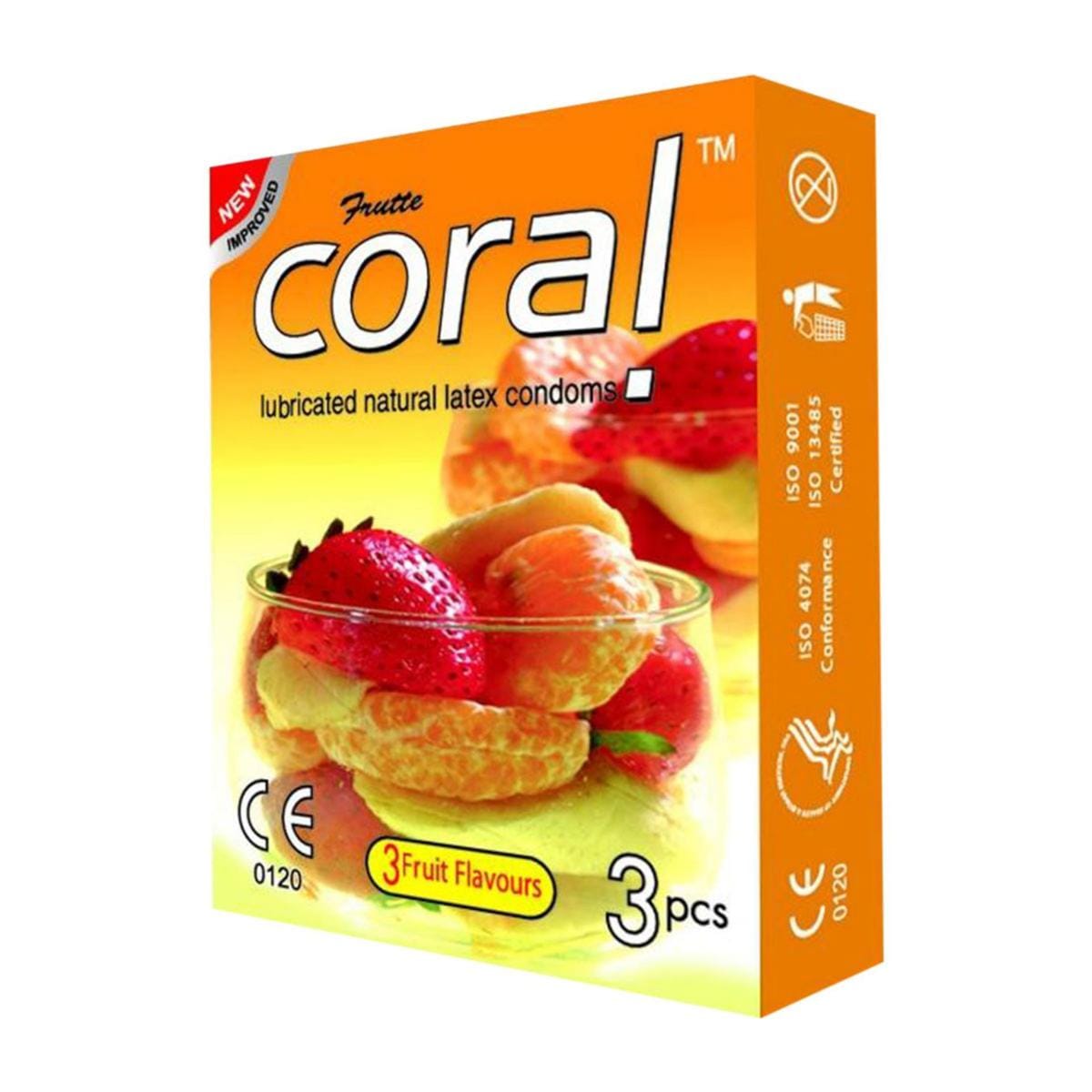 a1067087d96b60859d0f601cd06866c7 New Coral Natural 3 Fruits Flavours Lubricated Condoms - 3Pcs - Condom - Image 1