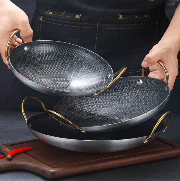 Two Handle Pan Honeycomb Nonstick Iron Deep Two Handled Frying Pan Set - 4pcs Set (8 ...