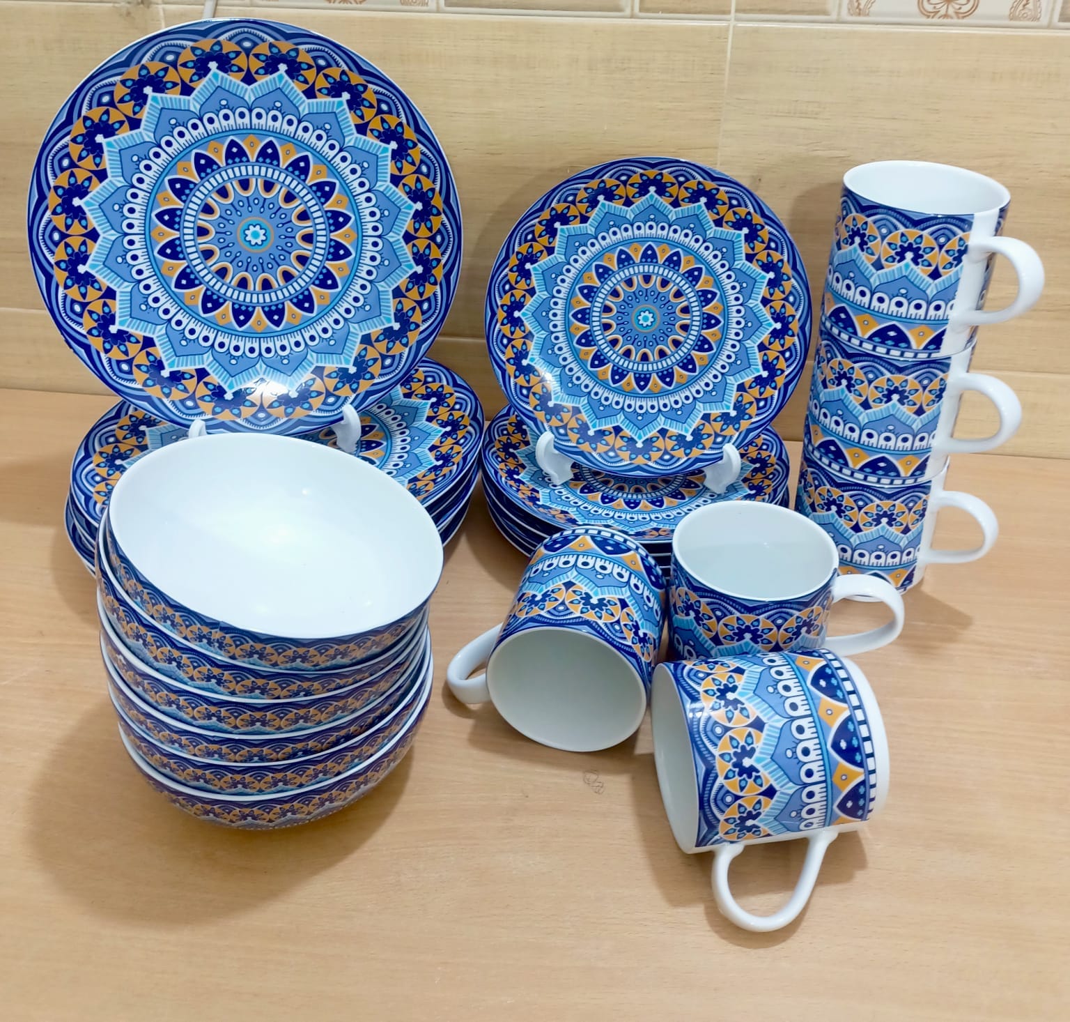 c2accfc287b400846cdbcc85c3b768a7 24 pieces blue new nakshi dinner set - Image 1