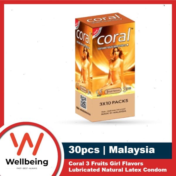 Coral 3 Fruits Flavors Girl / Original Lubricated Natural Latex Condom for Men | Full Box 30pcs Condom | Malaysia - Image 2
