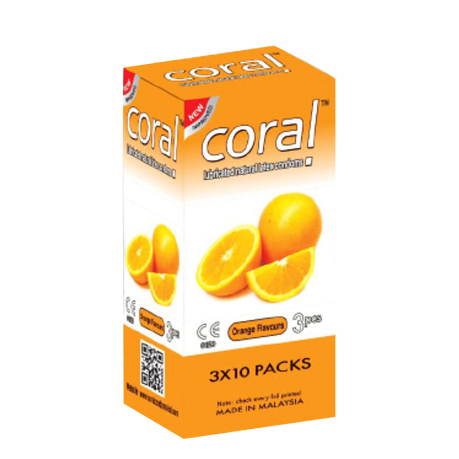 cf124fb51a59f29e5f4cf9db604d0b37 Coral Orange Natural Latex Condom for Men | Full Box 30pcs Condom | Malaysia - Image 1